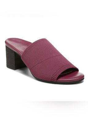 Vionic Papaya Fleur Women's Burgundy Knit Open-Toe 2.5” high Block Heel Mules